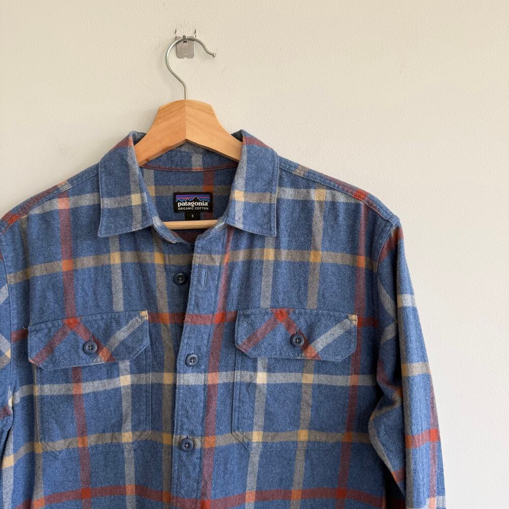 Patagonia Fjord Flannel Plaid Organic Cotton Button Up Shirt Blue S - Picture 5 of 10